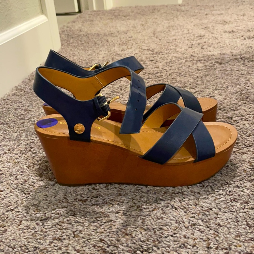 Brand new navy blue wedges